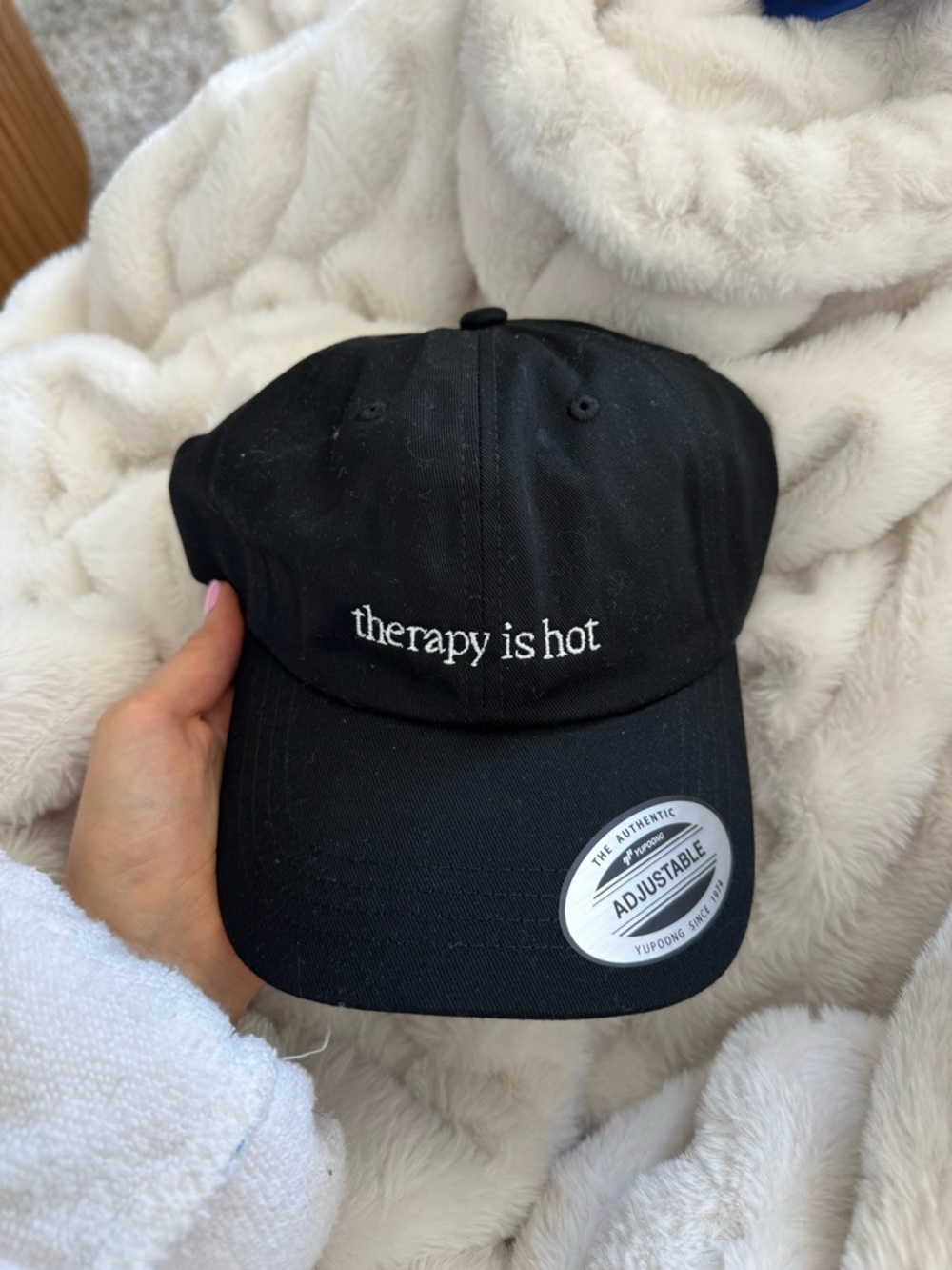 Black "therapy is hot" Embroidered Baseball Cap NWT